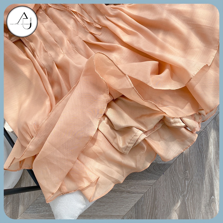 Đầm Tiểu Thư Tay Phồng AU.DESIGN Thiết Kế Sang Chảnh Lộng Lẫy Dáng Xòe Có Mút Ngực Màu Nude Freesize