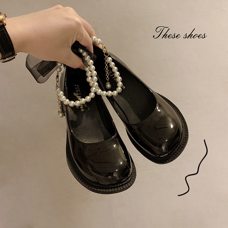 Giày Cao Gót Da Đế Dày Trẻ Trung Phong Cách Hàn Quốc