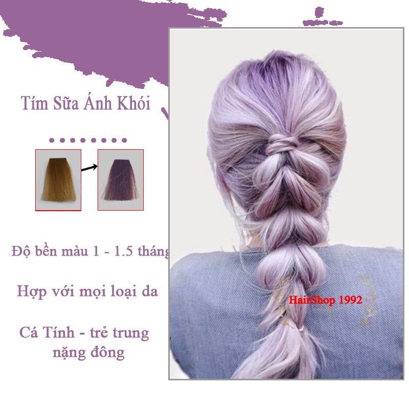 Thuốc Nhuộm Tóc Màu Tím Sữa Ánh Khói Phong Cách Hàn Quốc Lên Từ Tone 9 - 10 ( Tặng Tẩy + Trợ Nhuộm )