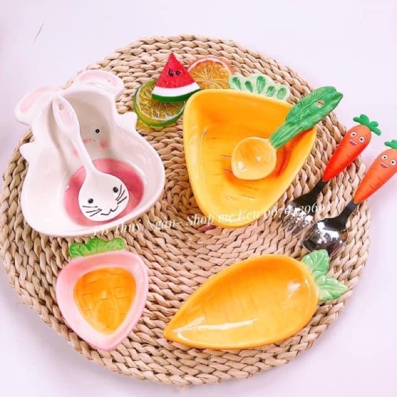Bát Sứ Ăn Dặm Hình Thú Ngộ Ngĩnh,Bát Sứ ADKN Thỏ,Cà rốt Cute