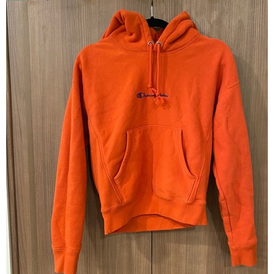 Áo hoodie nỉ Champion màu cam Embroidered Script Logo thêu chính hãng có sẵn