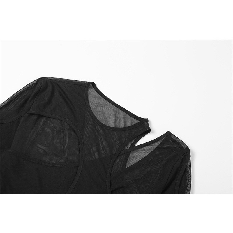 DUNEA Áo liền quần tay dài vải lưới xuyên thấu thời trang gợi cảm cho nữ