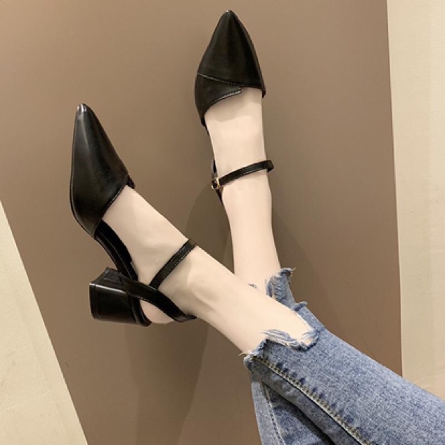 Sandal cao gót, sandal mũi nhọn gót vuông 5p siêu đẹp