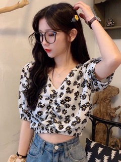 🔅Áo Cổ V Dún Ngực Hoa Cúc