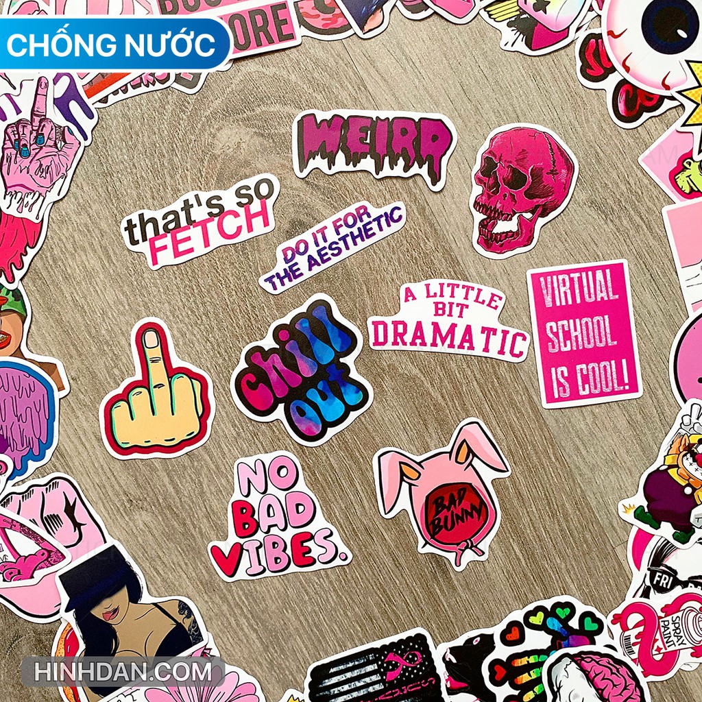 [HCM] Sticker Hồng Ngầu - Swag Pink Chống Nước Decal PVC Dán Trang Trí Laptop Nón Bảo Hiểm | Sticker Việt Nam