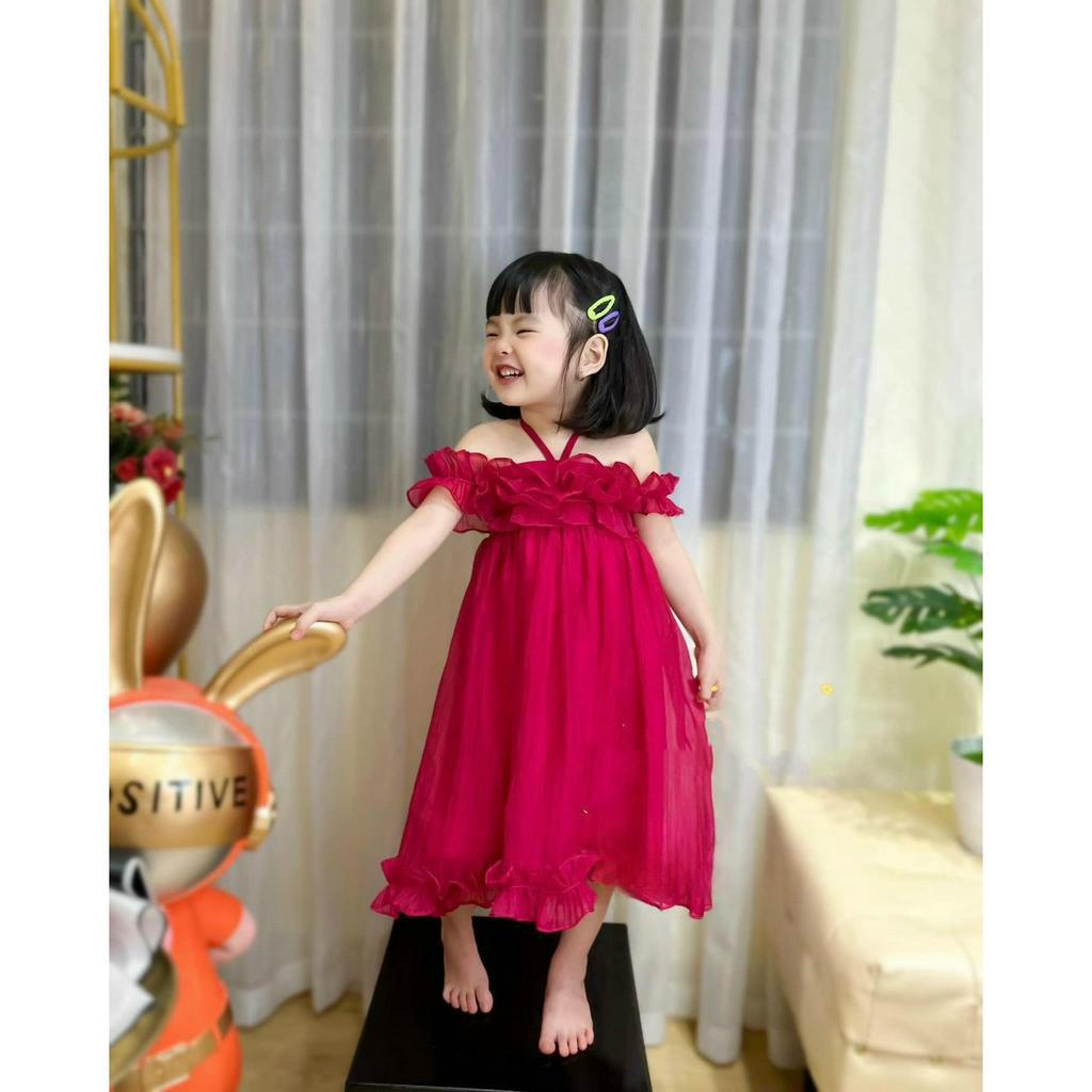 [8-25kg] Váy bèo hồng xinh bé gái đáng yêu, maxi đi biển hottrend bé gái