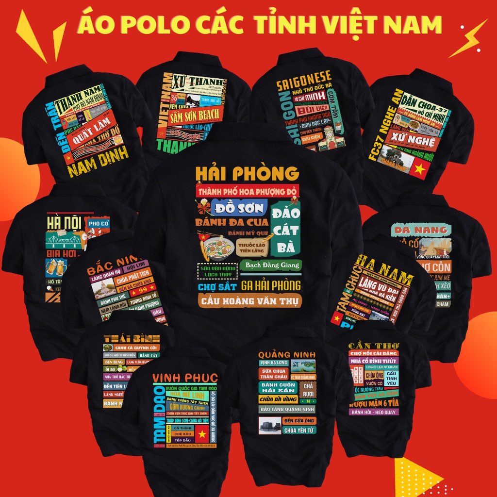 Áo Polo Thun Nam Tay Ngắn Cổ Bẻ Các Tỉnh Việt Nam Chất Mềm Mịn Thoáng Mát Thấm Hút Mồ Hôi