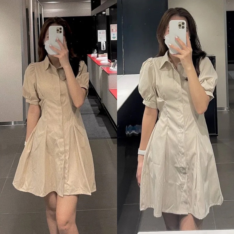 Váy Kaki Chun Sau Tay Bồng Hàn Quốc