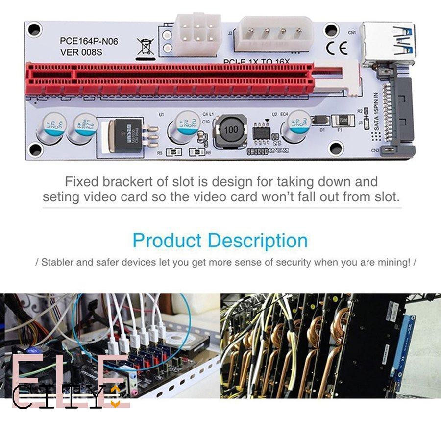 Card chuyển đổi PCI-e PCI Express Riser Card 1x sang dây cáp dữ liệu 16x USB 3.0 3 trong 1 008S