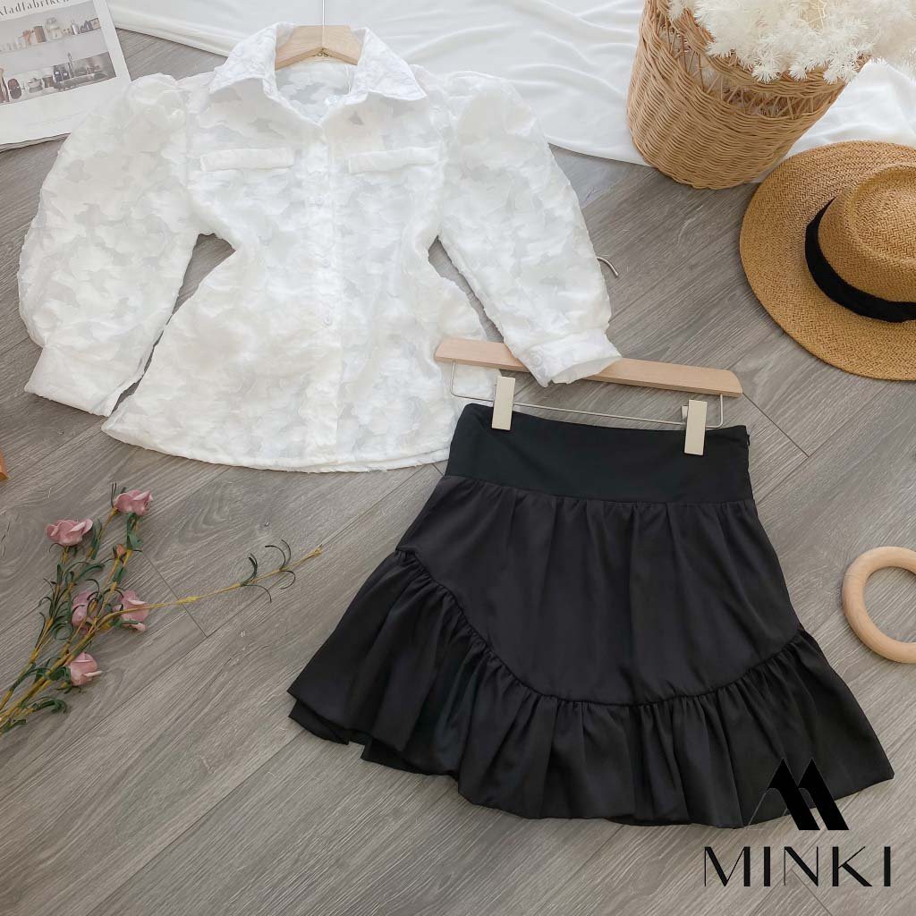 SET SƠ MI REN NƠ LƯNG + CHÂN VÁY ĐEN - CHẤT LIỆU REN VÂN NỔI CAO CẤP - [HÀNG THIẾT KẾ] | BigBuy360 - bigbuy360.vn