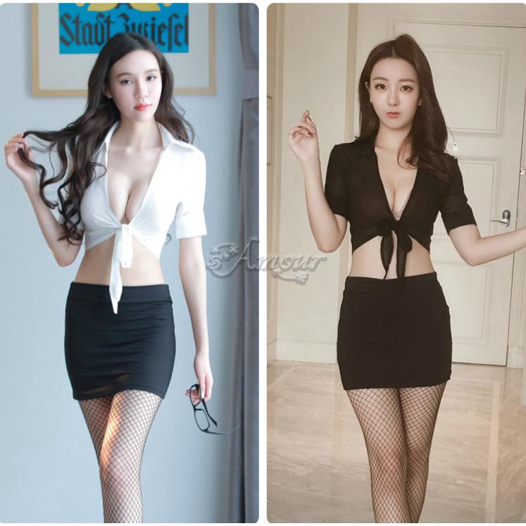 Bộ áo sơ mi ngắn và chân váy hóa trang thư ký gợi cảm cho nữ