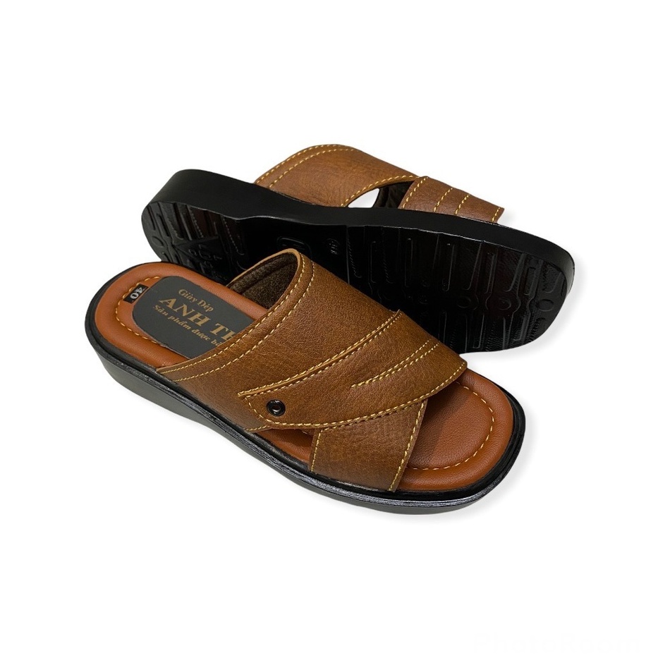 Dép nam quai ngang đế TOMI cao 3 cm màu nâu/bò/đen