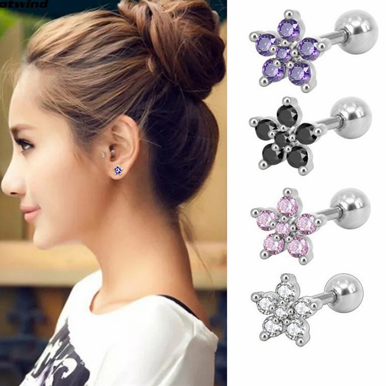 Fashion earrings Simple Exquisite Flower Shape Zircon No Allergy Ear Studs Women Jewelry