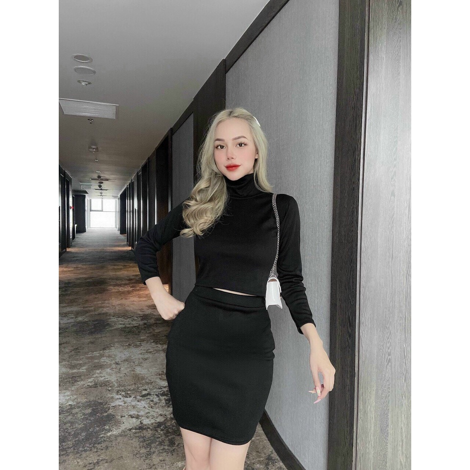 sét bộ borip váy áo cổ lọ tay dài