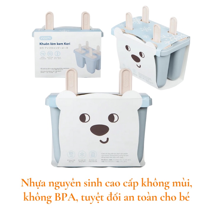 Khuôn làm kem que cho bé, nhựa nguyên sinh, không BPA an toàn tuyệt đối Inochi Kari Nhật Bản, có nắp đậy Vạn Ph