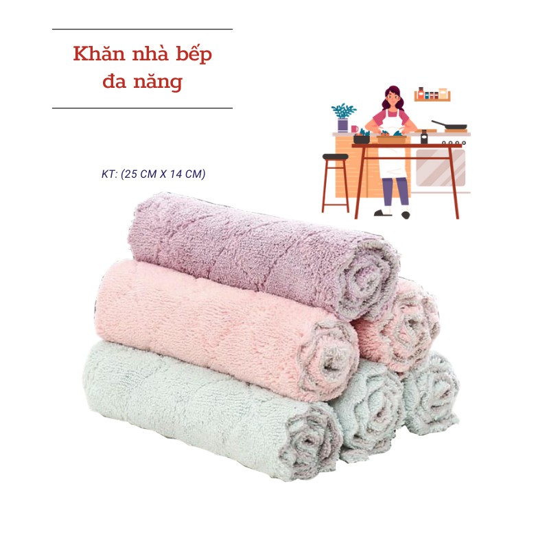 Set 5 Khăn lau nhà bếp đa năng hai mặt siêu thấm nước 14 cm * 25 cm