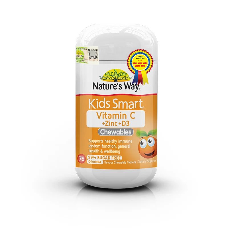 Viên Nhai Nature’s Way Kids Smart Vitamin C+ZinC+D3 Chewable Tablets Bổ Sung Vitamin Cho Bé Phát Triển Toàn Diện 75 Viên