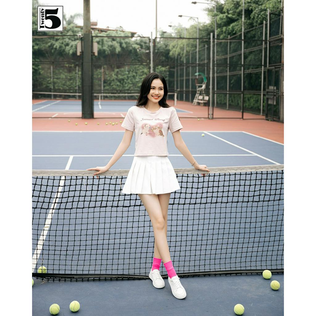 Áo thun nữ dáng ôm croptop co dãn in hình chú mèo nhỏ Twentyfive 4676