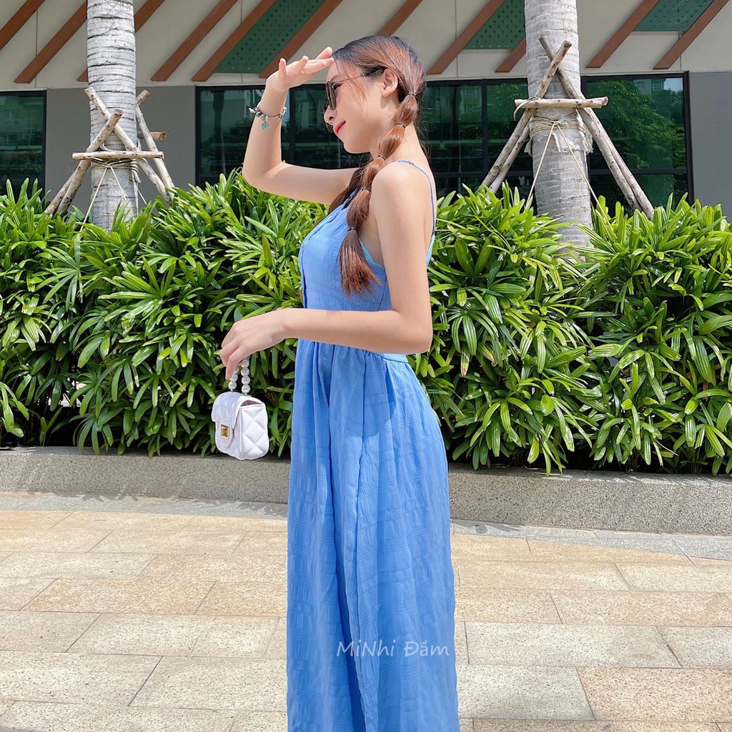 Đầm 2 dây xanh dương dáng maxi, Váy 2 dây đi biển Cao Cấp hàng loại 1 vải đẹp, tôn da tôn dáng - MiNhi Fashion