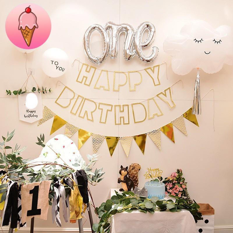 Dây Chữ Happy Birthday Ép Kim Ánh Kim Chữ Rỗng Trang Trí Sinh Nhật - Kem Shop K11