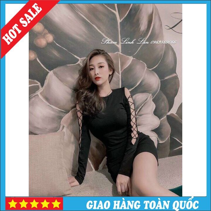 💋DEAL SỐC💋 Đầm Body Đen Tay Dài Sọc Chéo MTB Cao Cấp Form Chuẩn Đẹp