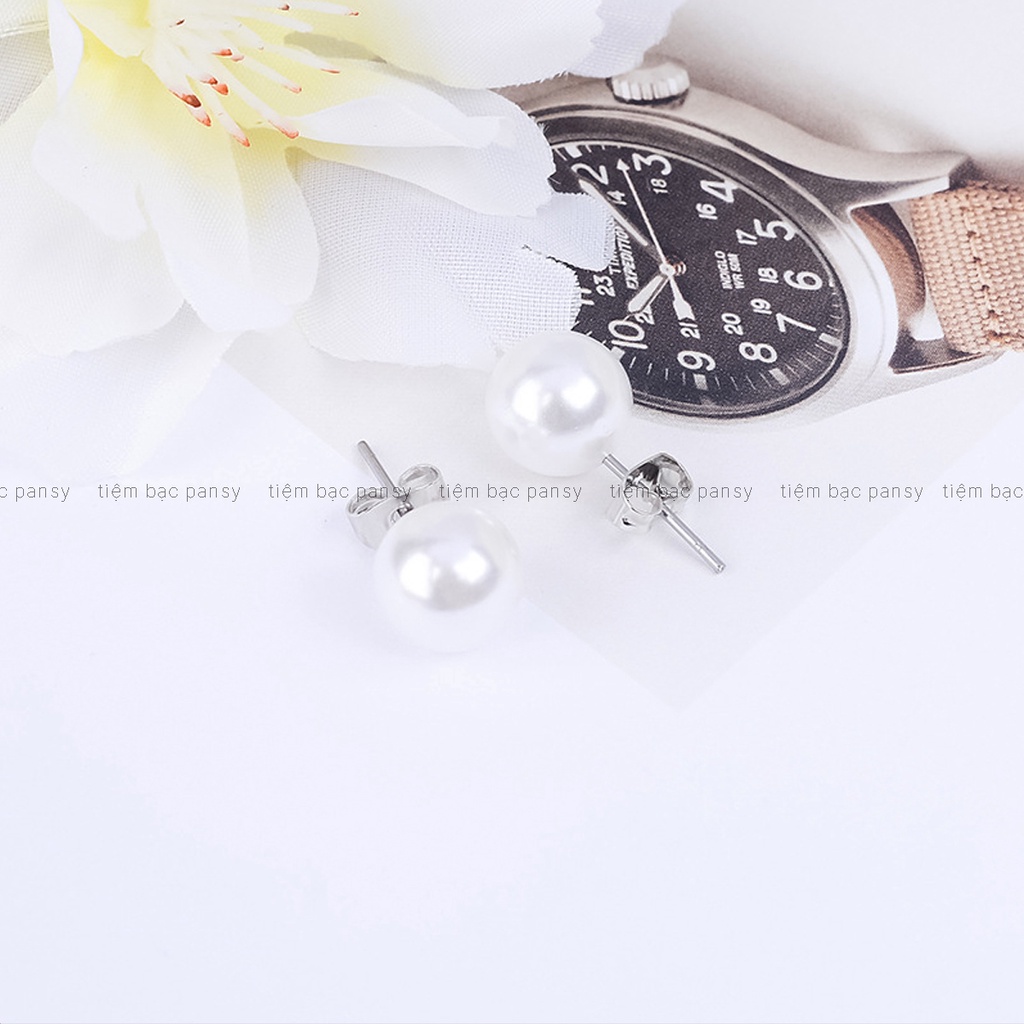 Khuyên tai bạc Ngọc trai nhân tạo cho nữ với chốt bạc ta 925 làm thẳng chắc chắn, kiểu dáng sang trọng