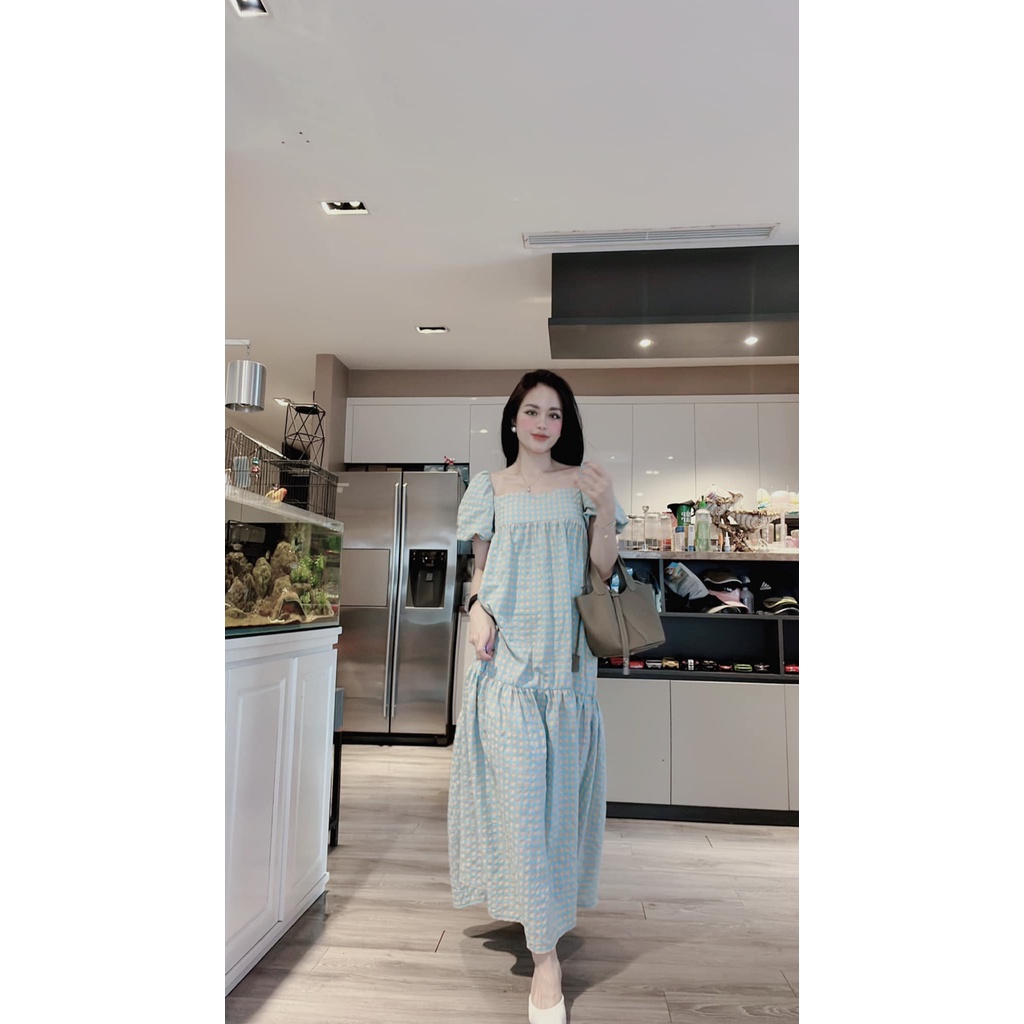 ĐẦM caro CỔ VUÔNG HOTTREND MÀU HOT HOT QUÁ LUÔN Ạ