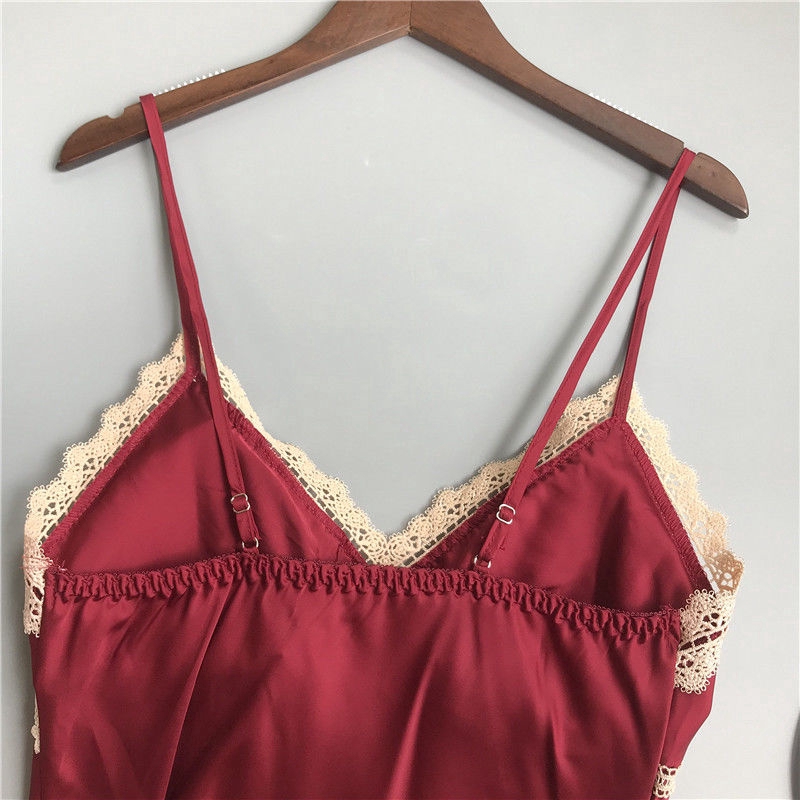 Đầm ngủ satin phối ren có đệm mút nâng ngực gợi cảm dành cho nữ