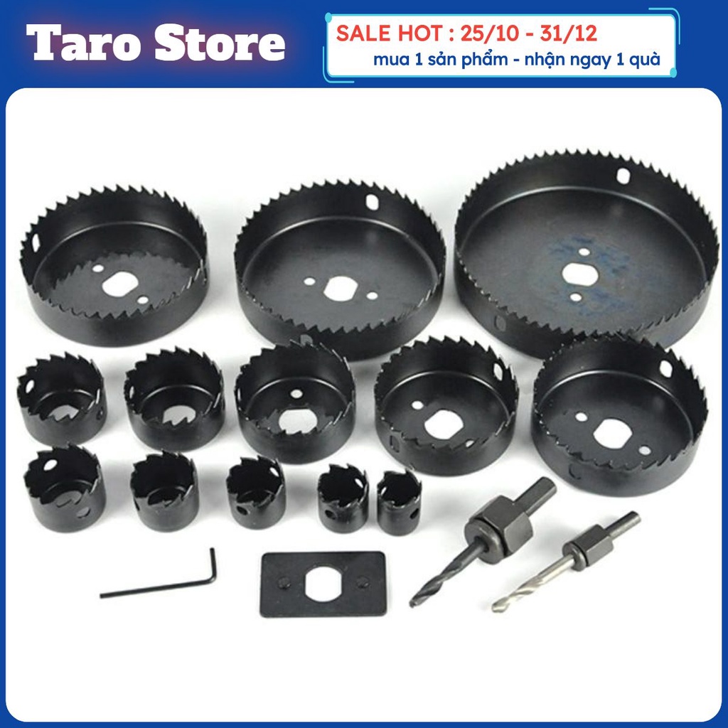 Mũi Khoan Khoét Lỗ Tròn Thạch Cao, gỗ - 13 size vành khoét 19, 22, 25, 28, 32, 38, 44, 54, 64, 76, 89, 102, Ø127mm xịn