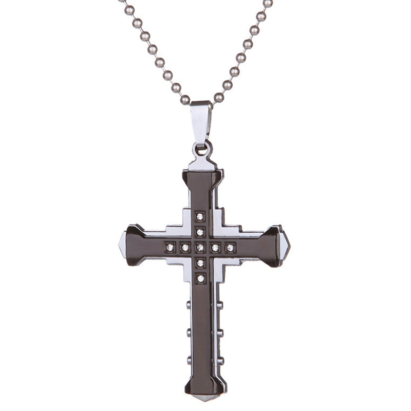 Dây chuyền inox mặt thánh giá đính đá zircon thời trang