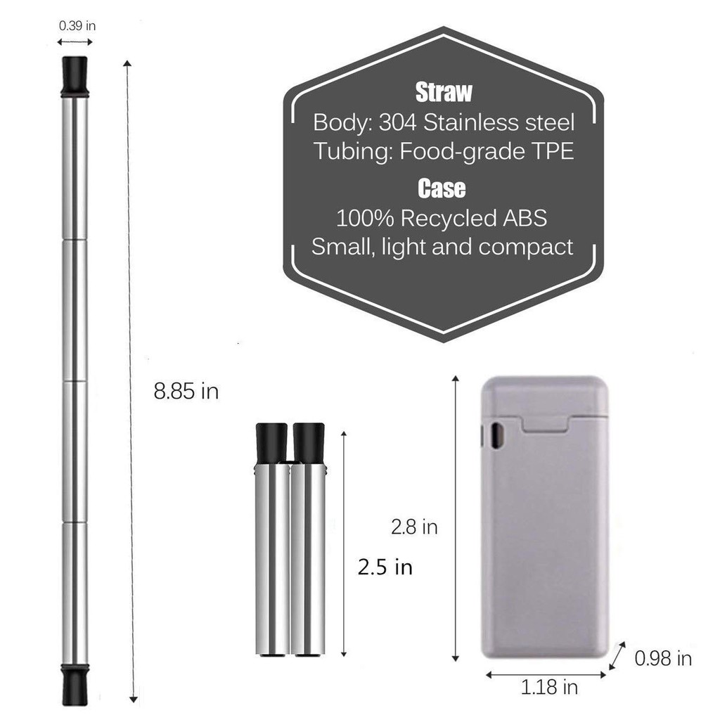 Ống hút gấp gọn bảo vệ môi trường Final Straw ống gấp gọn từ kim loại và cao su bảo vệ môi trường