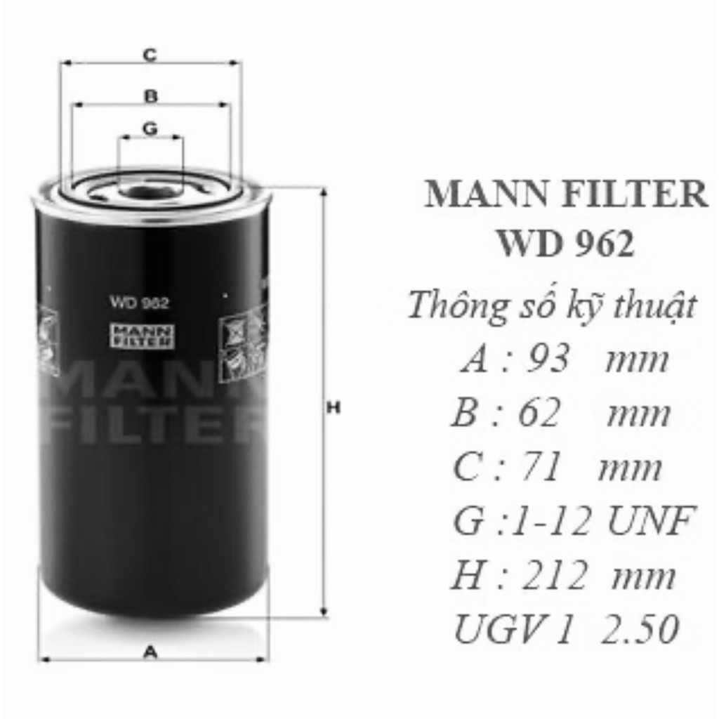 Lọc dầu W962 MANN - Dùng cho máy nén khí