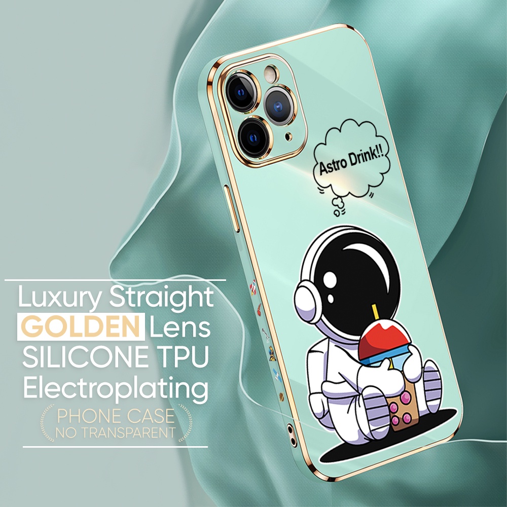 Samsung Galaxy A73 A72 A53 A33 A23 A01 A7 2018 4G 5G For Phone Case Soft Casing Silicone Cartoon Cute Astronaut Electroplating Full Cover Shockproof TPU Cases