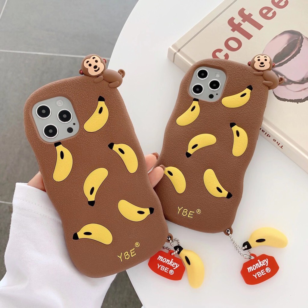 Hợp iphone case 12/12mini/12pro/12pro max/11/11pro/11pro max/xs max/xr/xs/x/8/7/8plus/7plus Banana Monkey Phim hoạt hình âm thanh nổi  Ống kính bảo vệ trọn gói