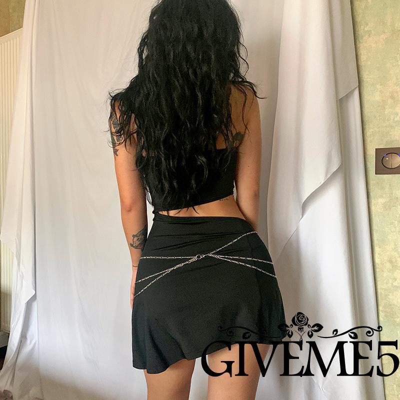 GIVEME-Women Strapless Off-shoulder Dress Solid Color Cutout Waist Sleeveless Black Bandeau Dress with Chain Party Wear