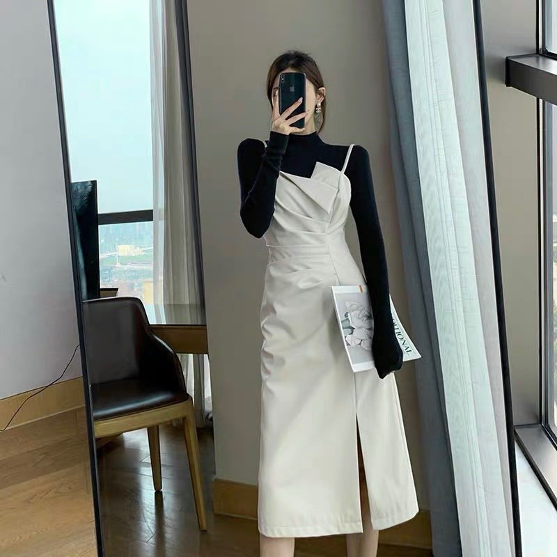 Set thiết kế váy hai dây li sườn mix áo len cổ 3p tiểu thư sang chảnh | BigBuy360 - bigbuy360.vn