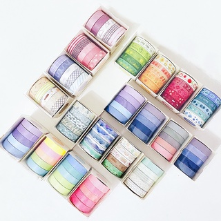 Bộ 5 cuộn băng dán washi RUIXIANG màu trơn dùng cho trang trí thủ công
