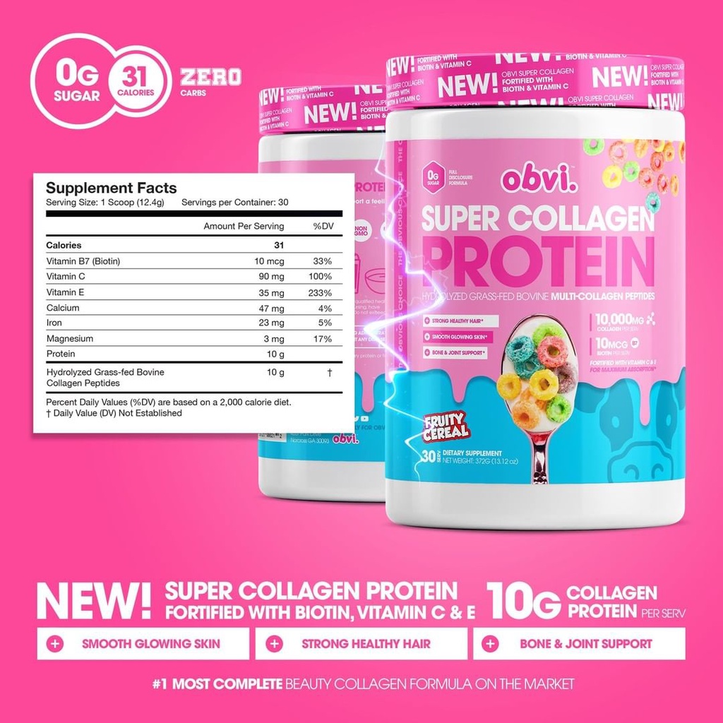 Combo Obvi Super Collagen kèm bình lắc và phễu đựng bột