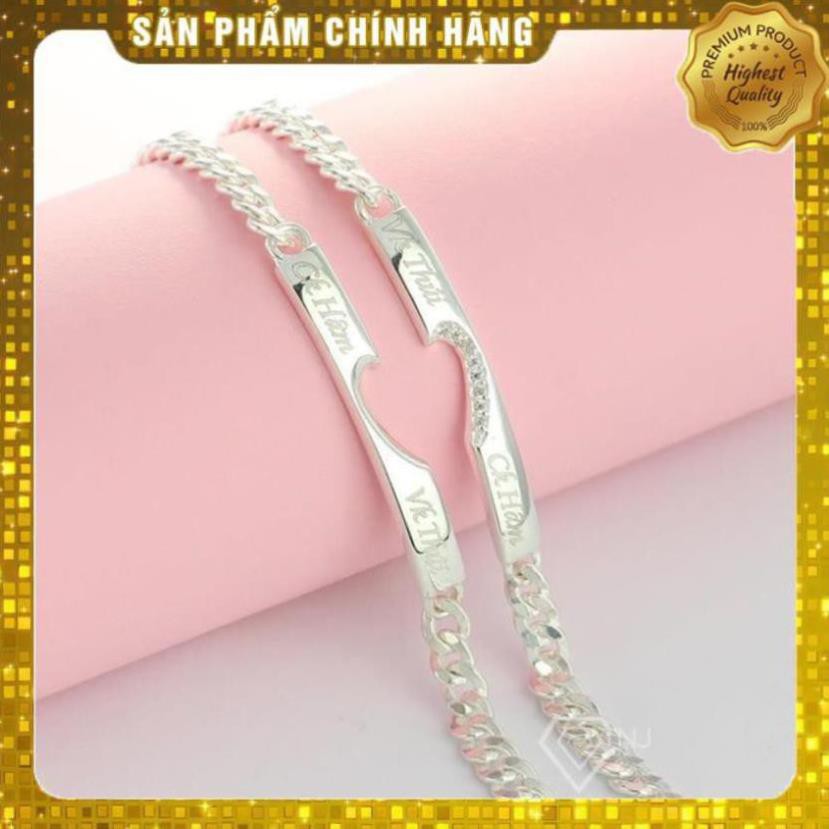 Vòng tay đôi bạc, vòng tay cặp bạc hình trái tim ghép khắc tên