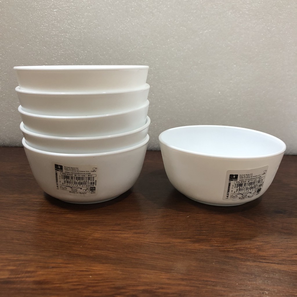 Chén Bát Cơm Combo 6 Chén Không Chân Đường Kính 11 cm Gốm Thủy Tinh Siêu Bền - Sản Xuất Tại Tây Ban Nha