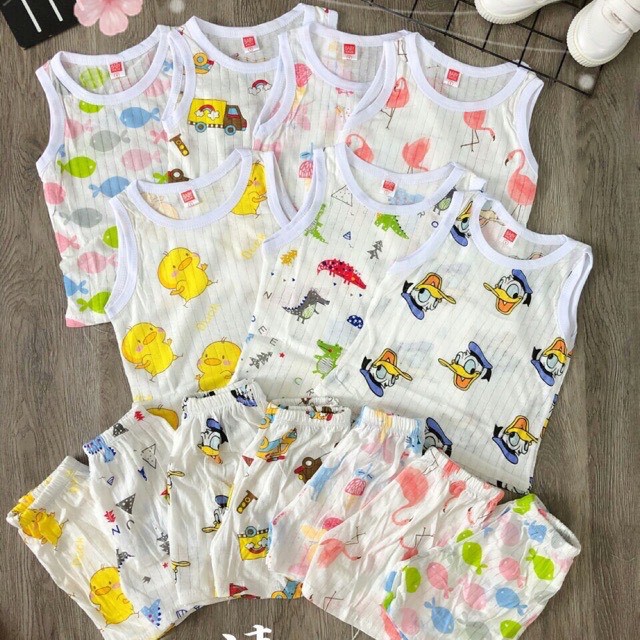 Bộ Ba Lỗ Cotton Giấy Mềm Mát Cho Bé Trai Bé Gái 4-14kg