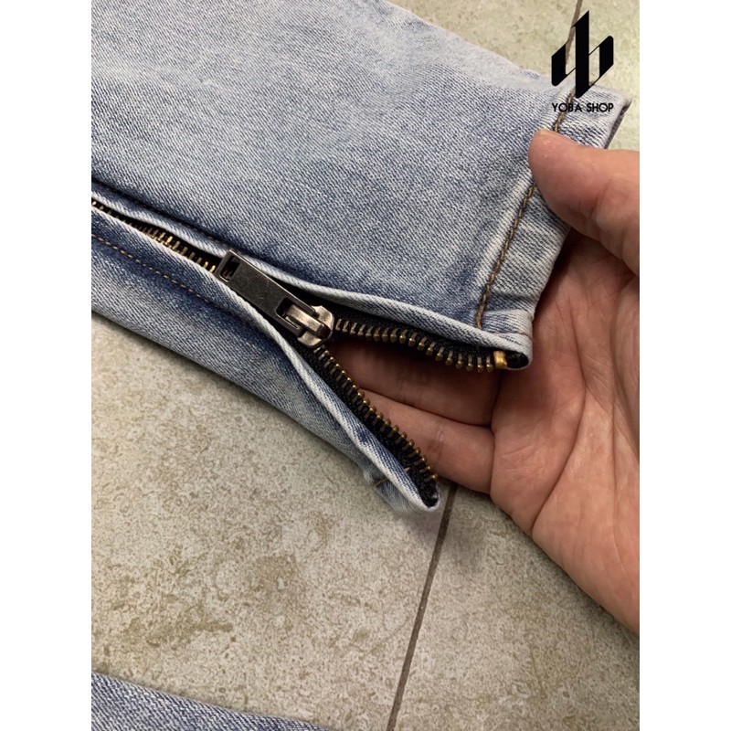 [Mã 2611THTRANG100K hoàn 10% xu đơn 99K] QUẦN JEANS ZIPPER XANH SÁNG RÁCH GỐI KÈM DÂY (ảnh thật 100%) | BigBuy360 - bigbuy360.vn