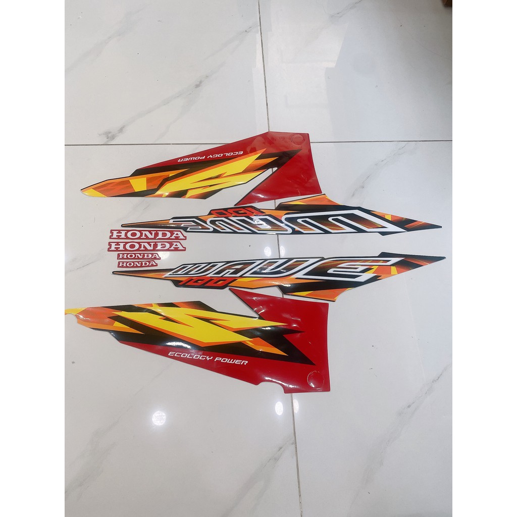 Trọn bộ tem rời dán xe máy 3 lớp Honda Wave S 100 đời 2004 màu đỏ