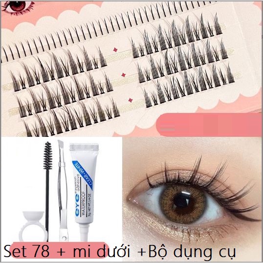 Set 200 chùm nối sợi mi giả 3in1 tặng kèm nhíp gắp + keo dán