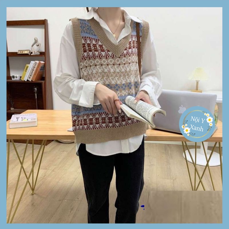 Áo gile len nữ thổ cẩm dáng rộng thu đông hottrend 2021 A453 Noiyxanh nội y xanh chất len quảng châu