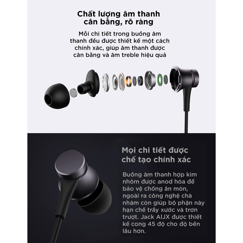 Tai nghe Xiaomi Piston Lite jack 3.5mm có mic âm thanh chất lượng - Tai Nghe Xiaomi In-Ear Headphones | BH 6 Tháng