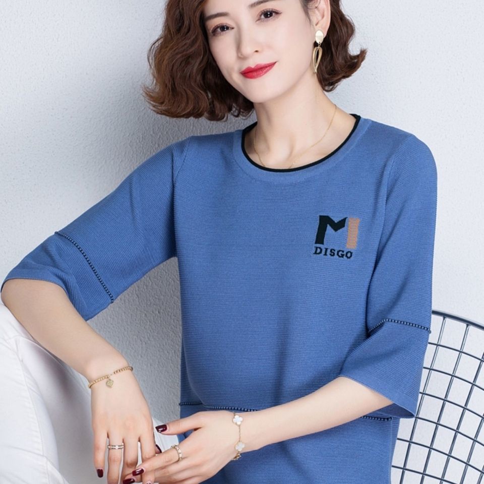 Áo Thun Lụa Lạnh Mỏng Dáng Rộng Thời Trang Mùa Hè Cho Phụ Nữ Trung Niên 3 Tuổi