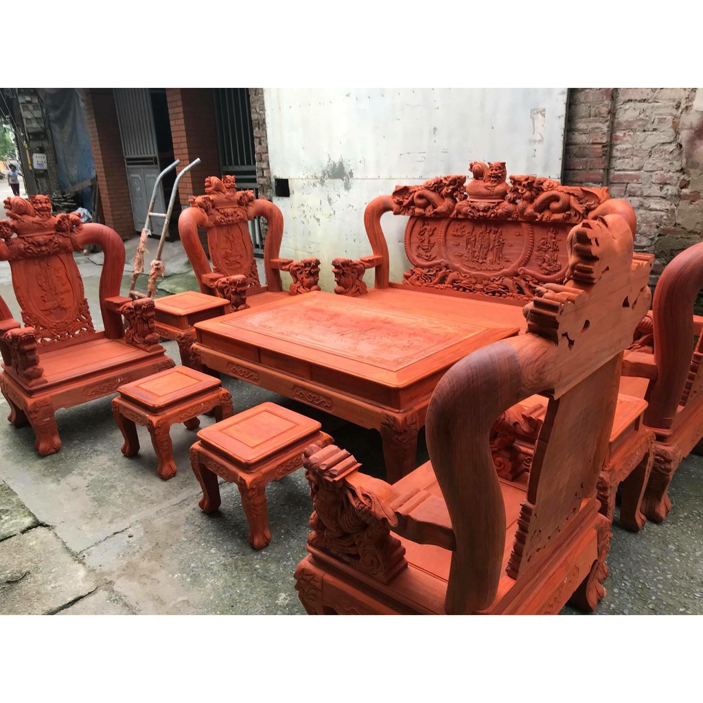 Bộ bàn ghế nghê đỉnh gỗ hương đỏ nam phi
