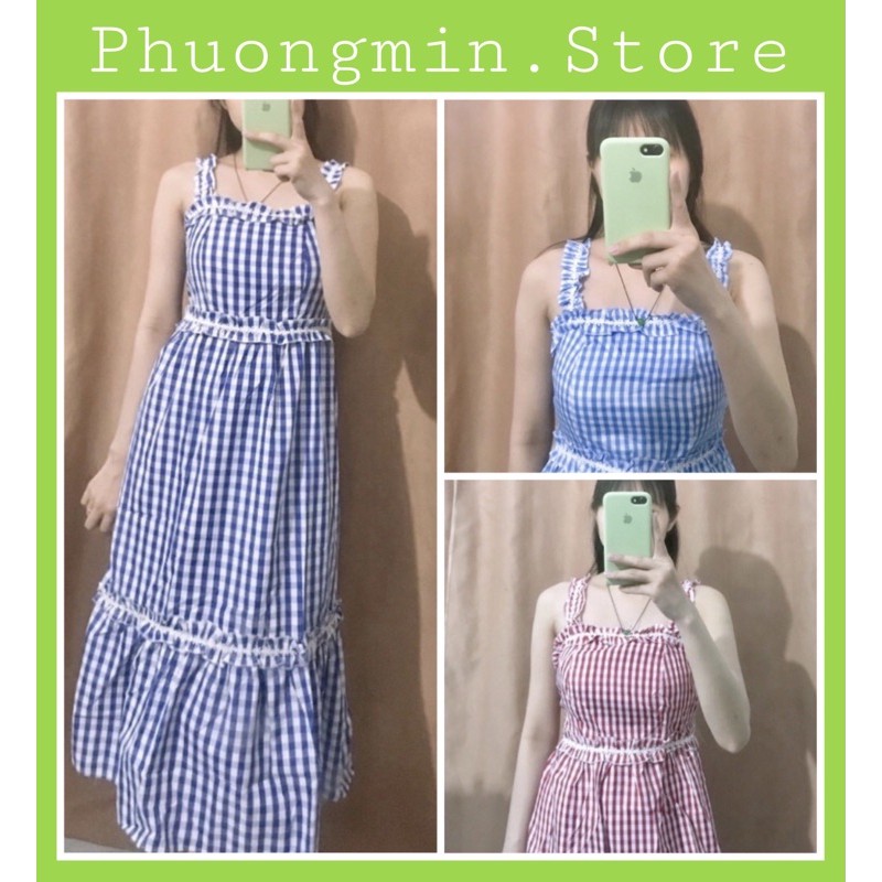 Váy 2 Dây Kẻ Sọc Đuôi Cá Chiết Eo Dáng Dài 👗 Phuongmin.Store 👗