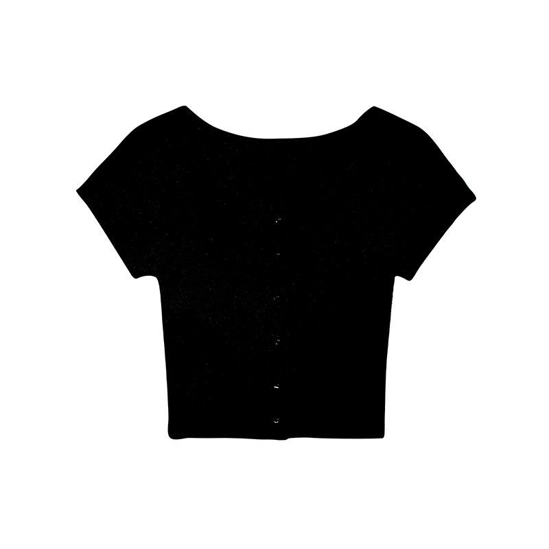 Áo Croptop Dệt Kim Tay Ngắn Cổ Vuông Ôm Dáng Thời Trang Mùa Hè Cho Nữ